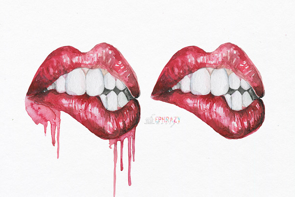 Red lips clipart. Watercolor