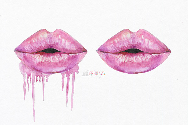 Pink lips clipart. Watercolor