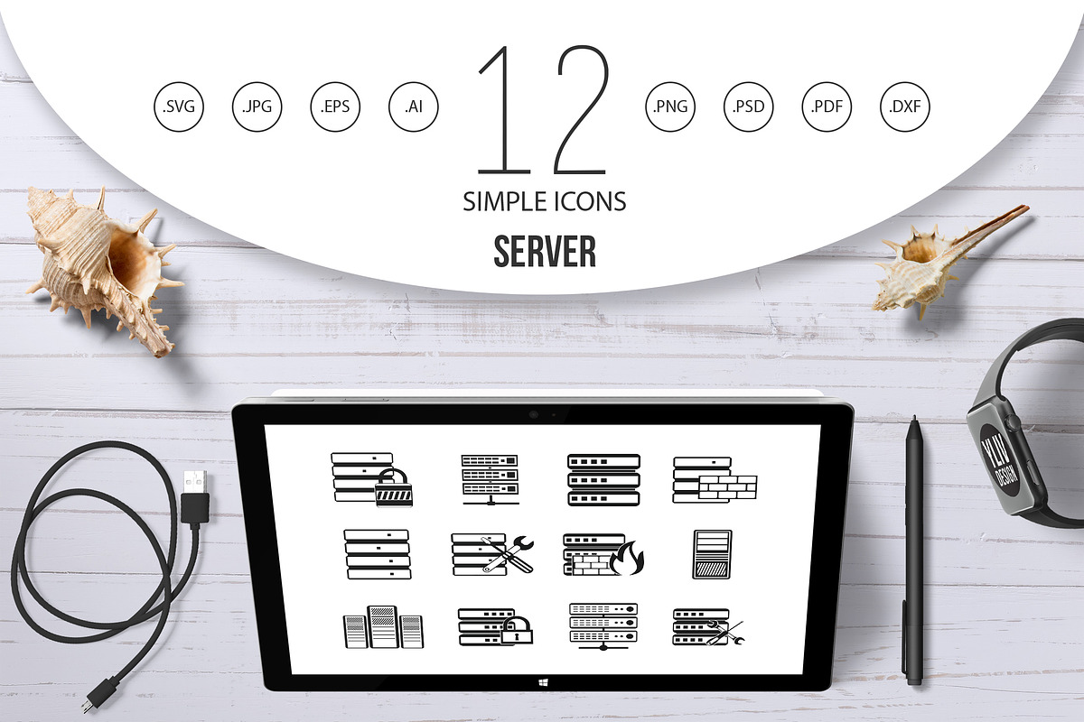 Server icon set, simple style in Graphics - product preview 8