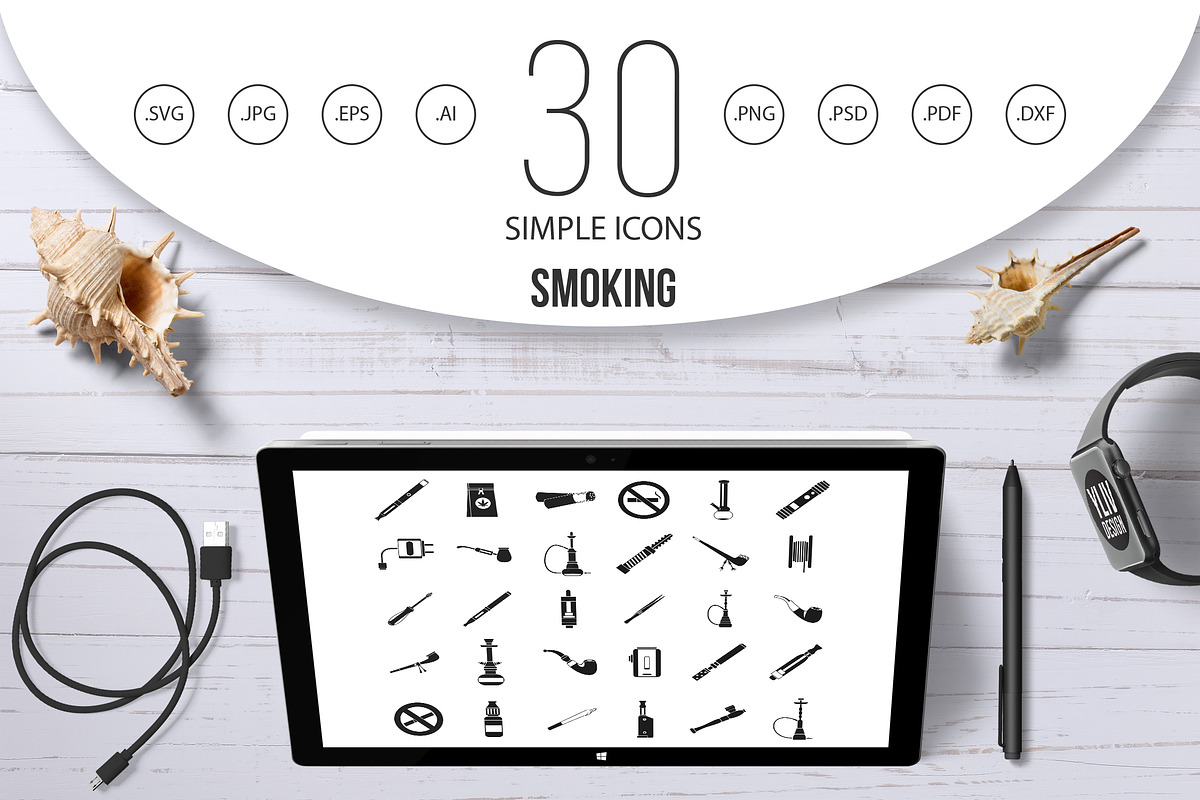 Smoking icon set, simple style in Graphics - product preview 8