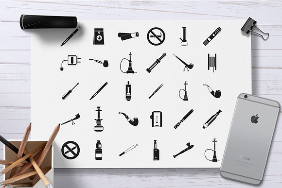 Smoking icon set, simple style in Graphics - product preview 1