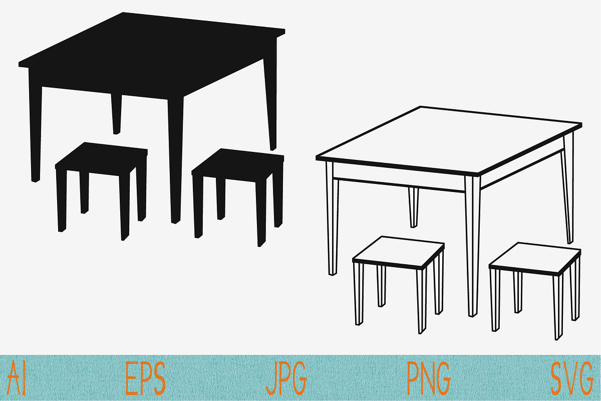 table, chairs set vector svg png  in Objects - product preview 8