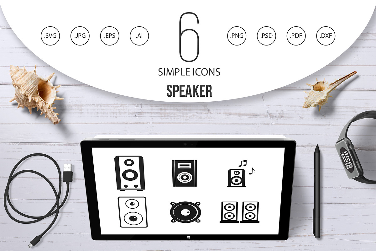 Speaker icon set, simple style in Graphics - product preview 8