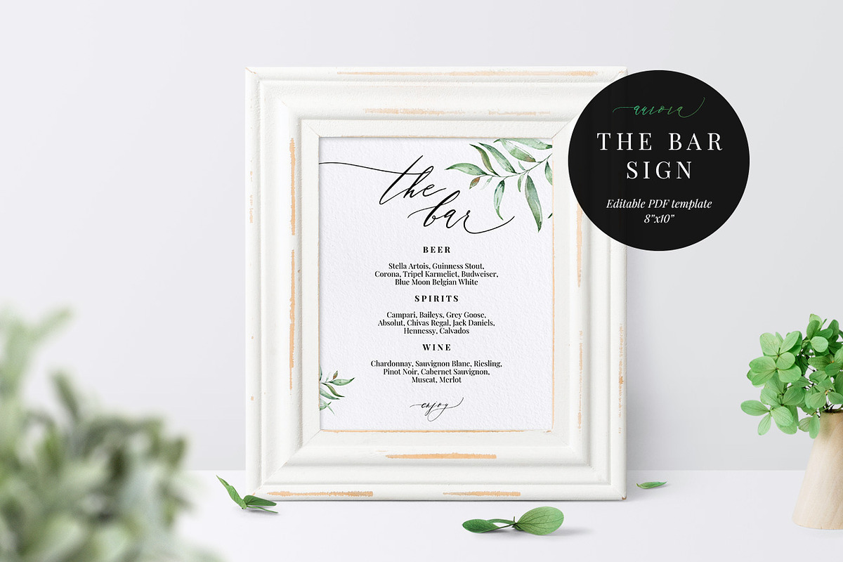 Wedding Bar Menu Sign, Aurora in Wedding Templates - product preview 8