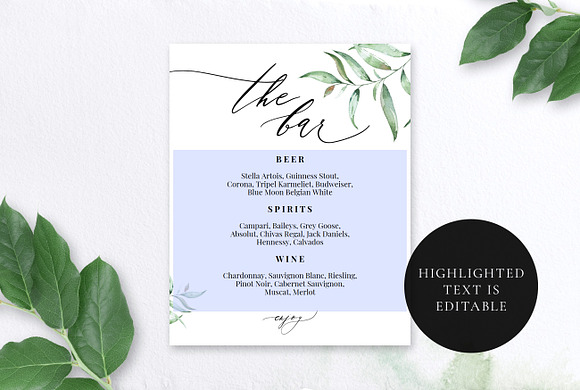 Wedding Bar Menu Sign, Aurora in Wedding Templates - product preview 4