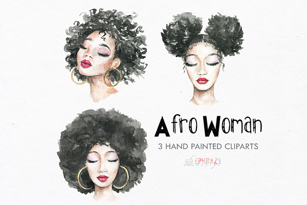 Afro woman clipart. Watercolor