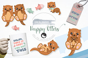 happy otters graphic illustration