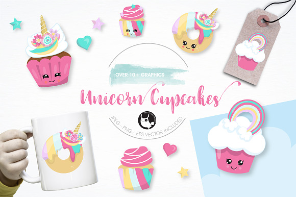 Unicorn cup cakes graphics in Illustrations - product preview 3