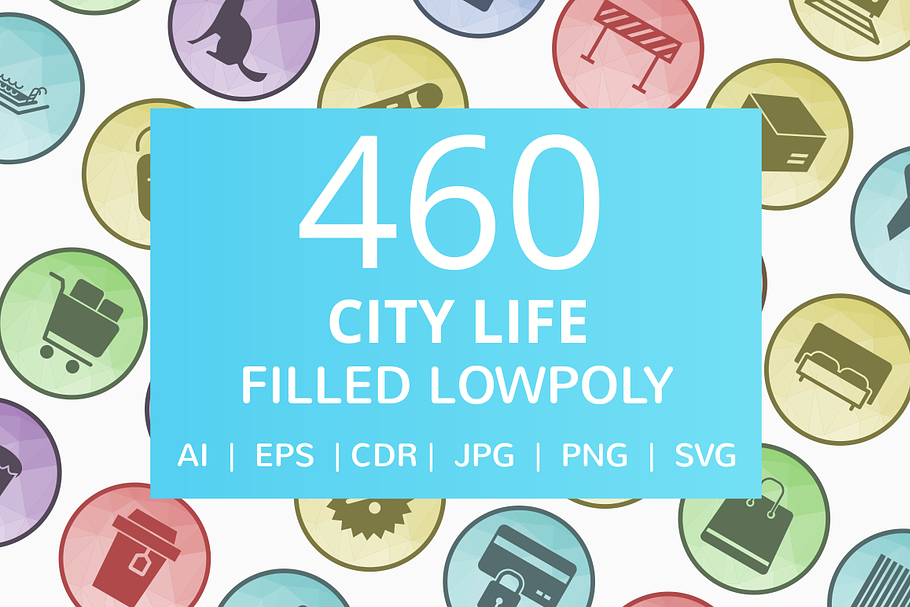 460 City Life Filled Low Poly Icons