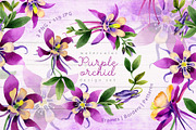 Purple orchid PNG watercolor set