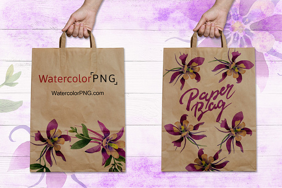 Purple orchid PNG watercolor set in Illustrations - product preview 1