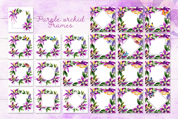 Purple orchid PNG watercolor set in Illustrations - product preview 6