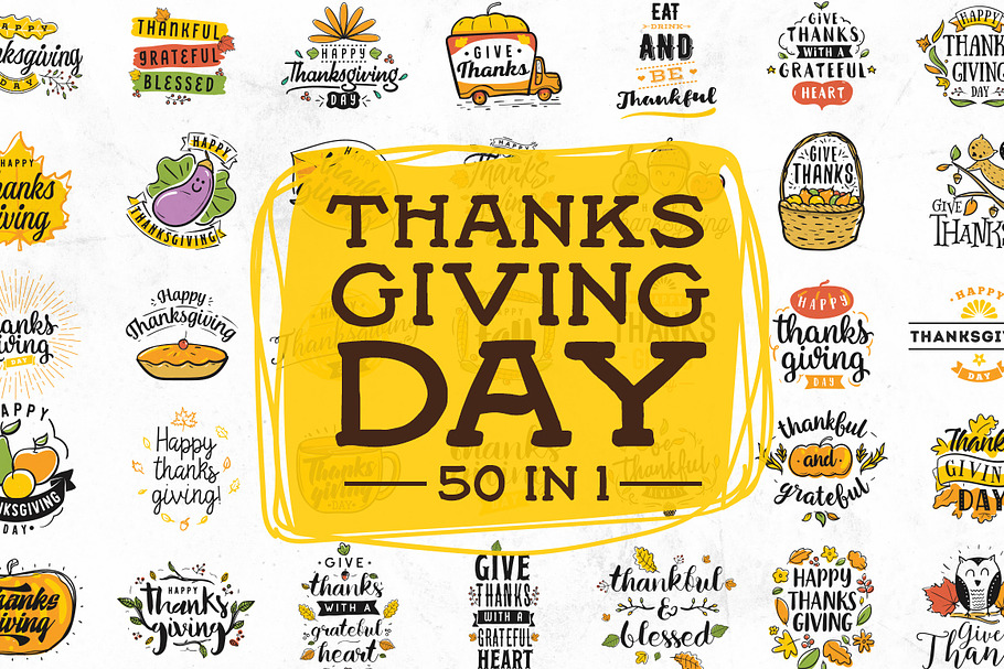 Thanksgiving day typography. 50 in 1 in Illustrations - product preview 8