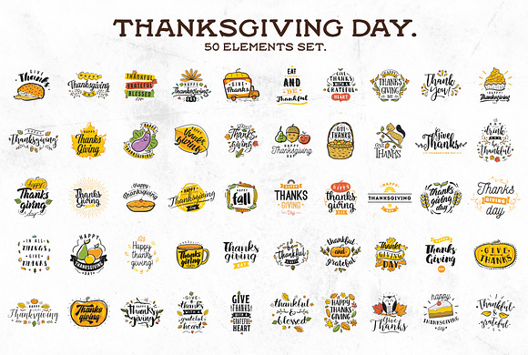 Thanksgiving day typography. 50 in 1 in Illustrations - product preview 1