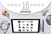 April fools day icons set, simple 