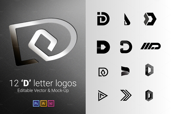 12 D Letter Logos - Vector & Mock-Up