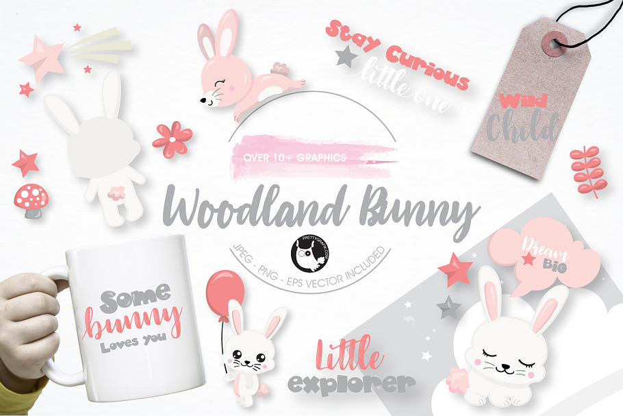 Woodland bunny graphic illustration
