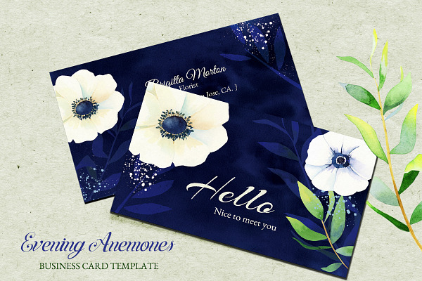 Watercolor Anemones Business Cards