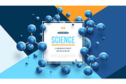 Science banner with blue molecules