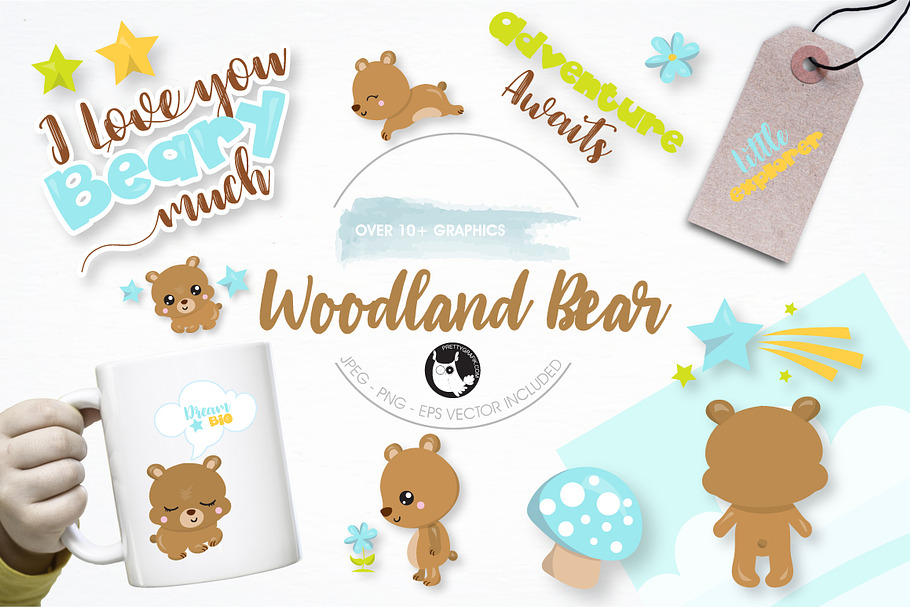 Woodland bear graphics illustration in Illustrations - product preview 8