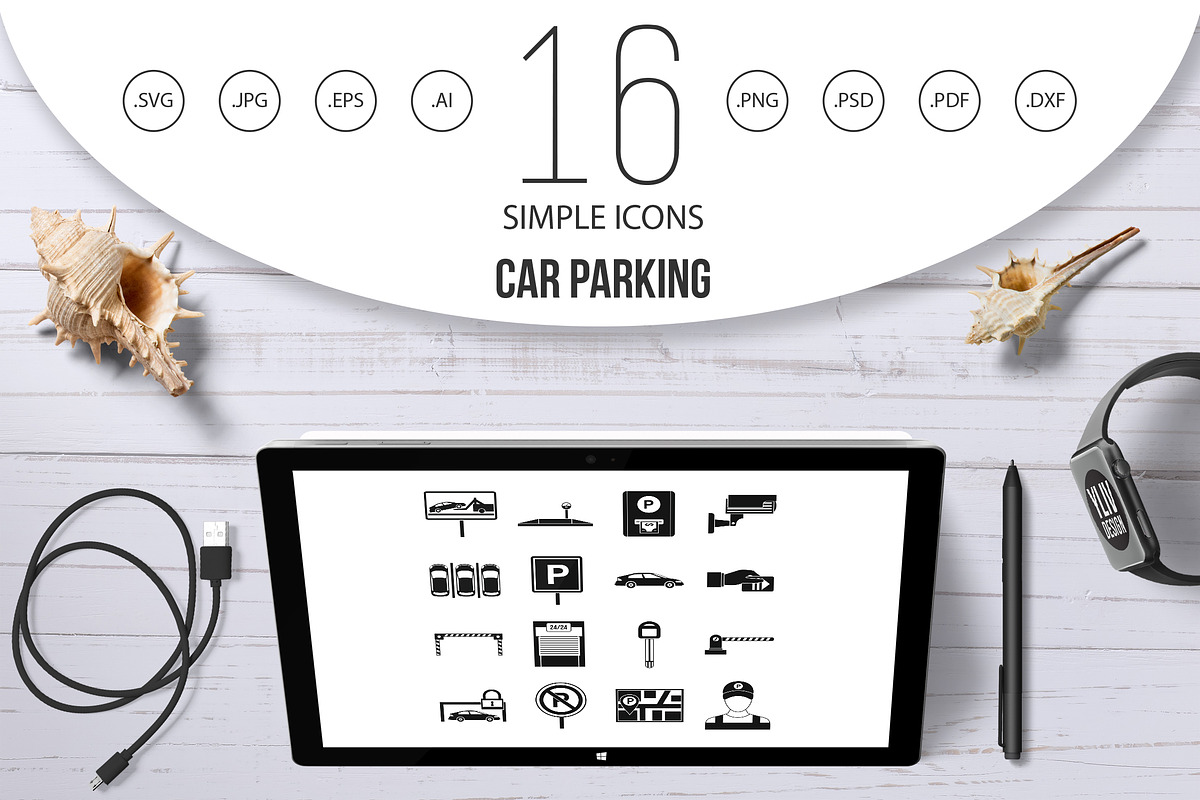 Car parking icons set, simple style in Graphics - product preview 8