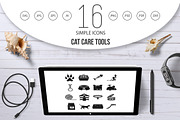 Cat care tools icons set, simple 