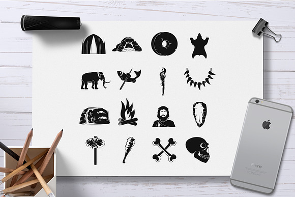 Caveman icons set, simple style in Graphics - product preview 1