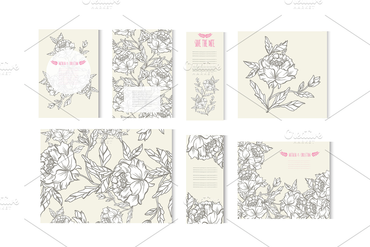 Peony Floral Card Templates in Postcard Templates - product preview 8