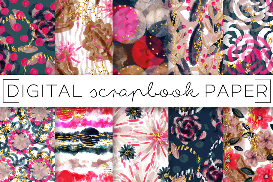 Fall Florals Painterly Digital Paper in Patterns - product preview 8
