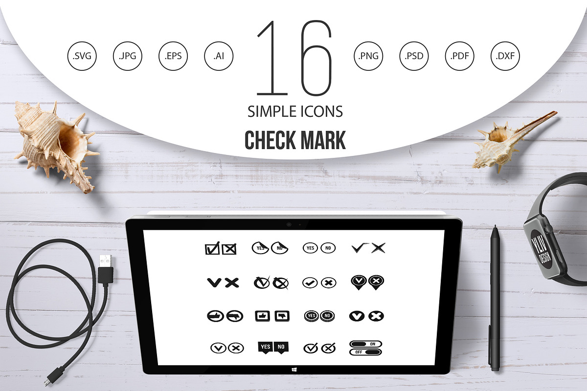 Check mark icons set, simple style in Graphics - product preview 8