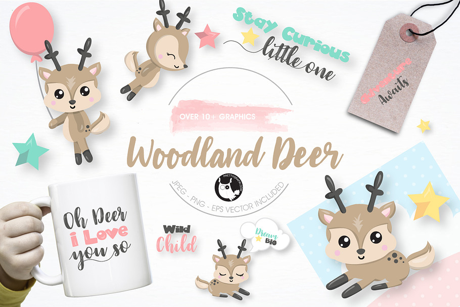 Woodland Deer graphics illustration in Illustrations - product preview 8