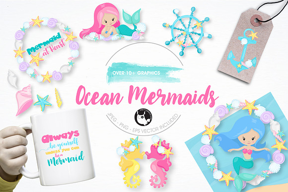 Ocean Mermaids graphics illustration in Illustrations - product preview 4