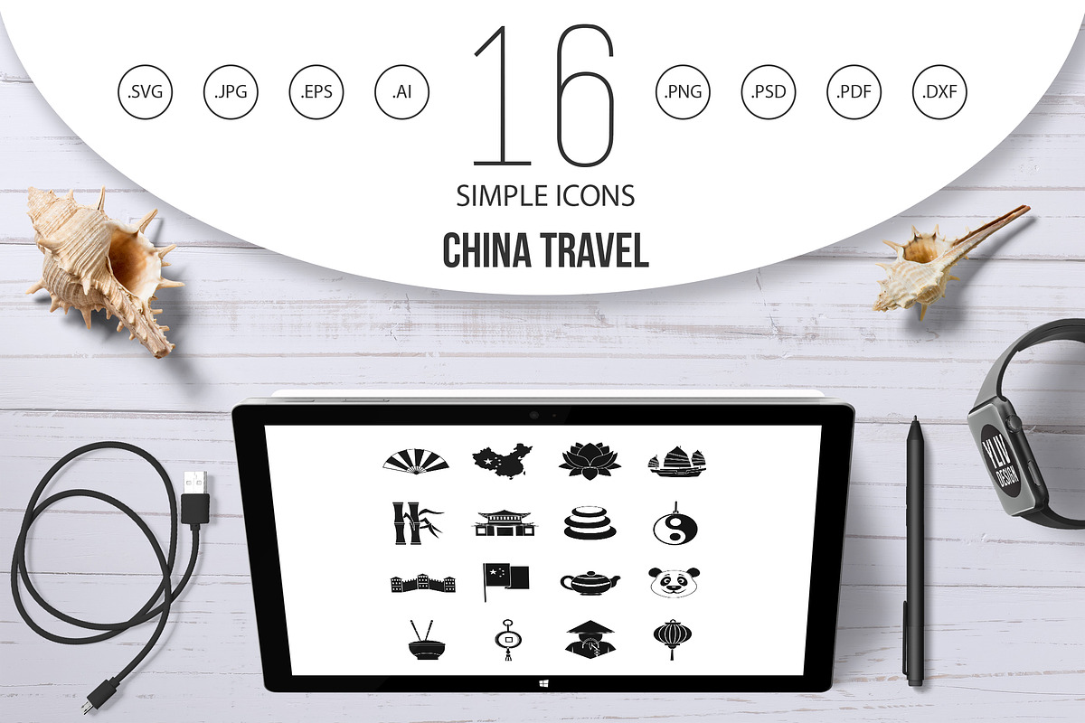 China travel symbols icons set  in Graphics - product preview 8