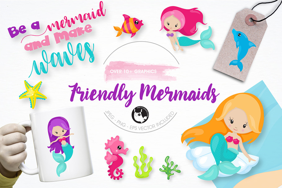 friendly Mermaid graphics in Illustrations - product preview 8