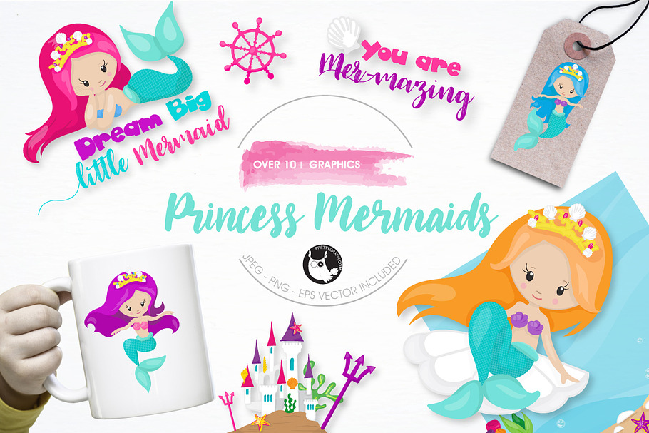 Princess mermaid graphics in Illustrations - product preview 8