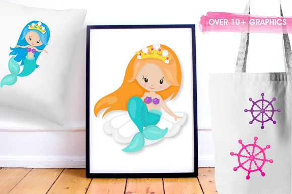 Princess mermaid graphics in Illustrations - product preview 3