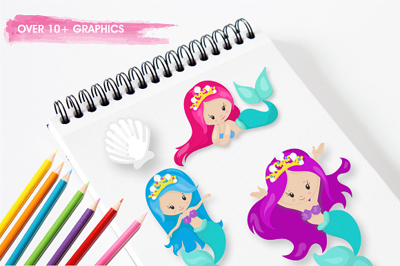 Princess mermaid graphics in Illustrations - product preview 4