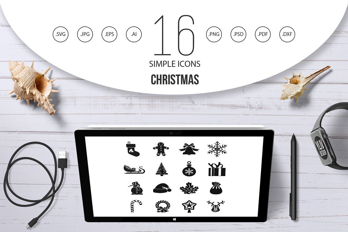 Christmas icons set, simple style in Graphics - product preview 8