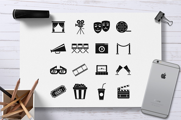 Cinema icons set, simple style in Graphics - product preview 1