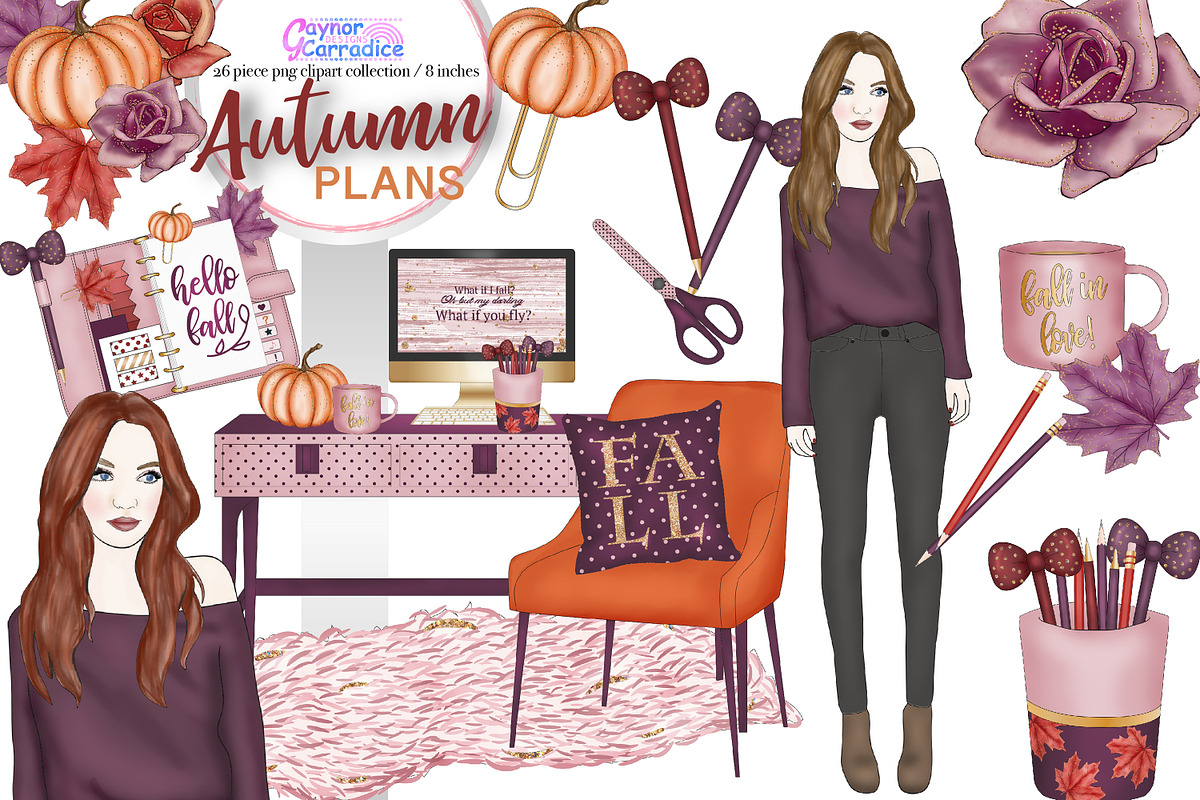 Watercolor Autumn Planner Clipart in Illustrations - product preview 8