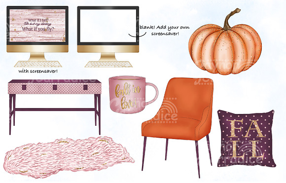 Watercolor Autumn Planner Clipart in Illustrations - product preview 2