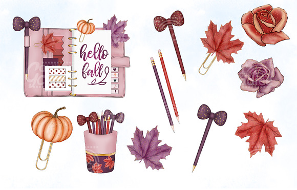 Watercolor Autumn Planner Clipart in Illustrations - product preview 3