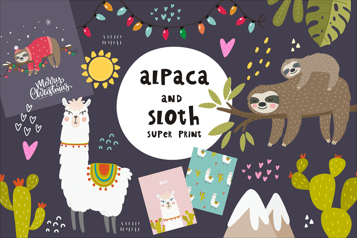 Alpaca and Sloth. Christmas Sloth in Illustrations - product preview 8