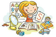 A kids speech therapist with toys