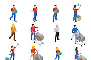 Supermarket isometric icons set