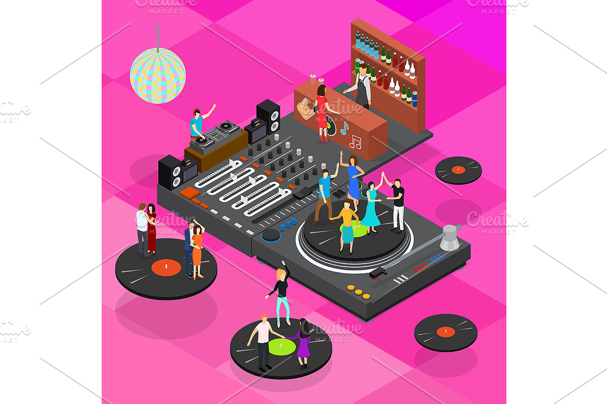 DJ Club Bar Concept 3d Isometric  in Illustrations - product preview 8