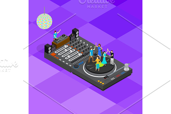 DJ Club Bar Concept 3d Isometric  in Illustrations - product preview 1