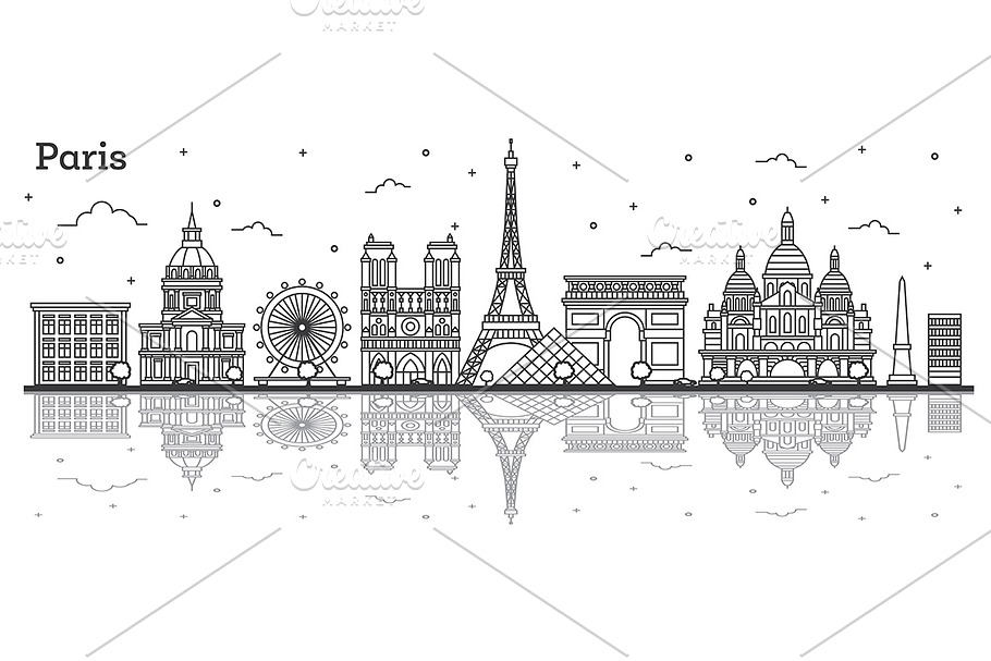 Outline Paris France City Skyline  in Illustrations - product preview 8