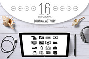 Criminal activity icons set, simple 
