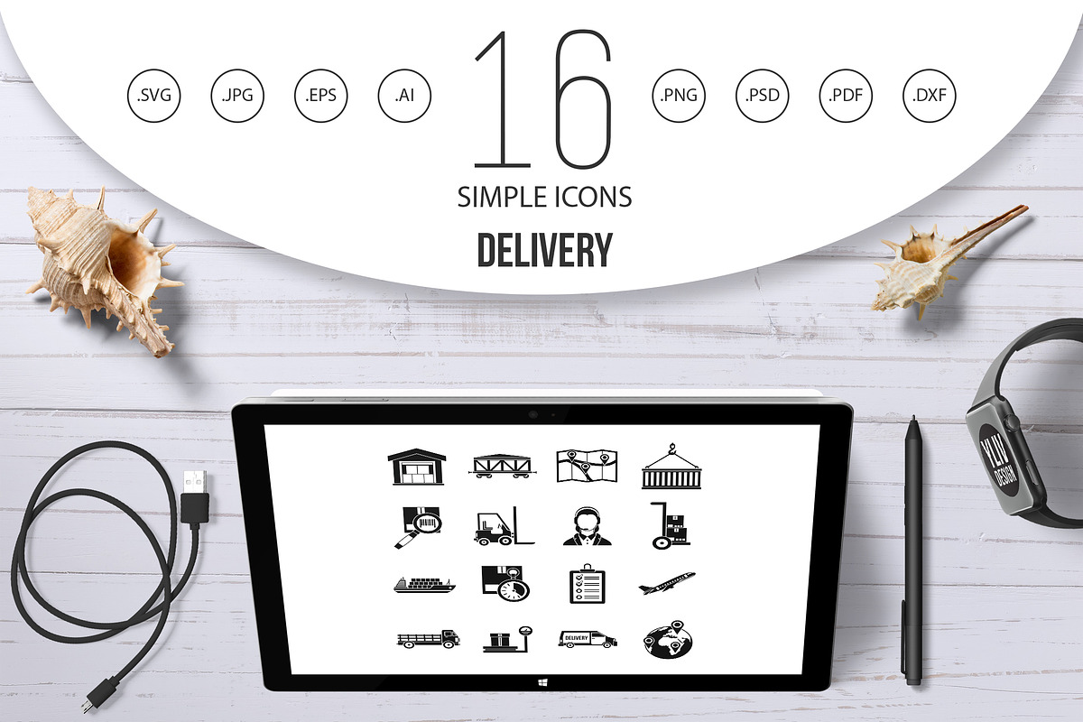 Delivery icons set, simple style in Graphics - product preview 8